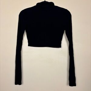 SUNDAY BEST Aritzia Black Turtleneck Crop Top‎ Size Small Ribbed Soft Basics